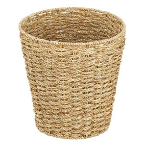 mdesign seagrass waste basket boho double woven trash can – small round natural wastebasket garbage bin for bathroom essentials – natural finish