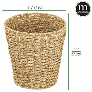 mDesign Seagrass Waste Basket Boho Double Woven Trash Can - Small Round Natural Wastebasket Garbage Bin for Bathroom Essentials - Natural Finish
