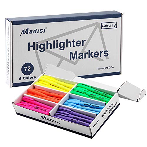 Madisi Highlighters, Chisel Tip, Assorted Colors, Bulk Pack, 72-Count