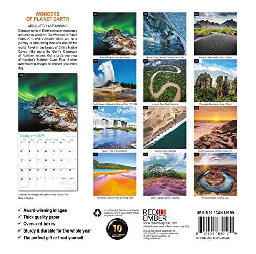 RED EMBER Wonders of Planet Earth 2023 Hangable Monthly Wall Calendar | 12" x 24" Open | Thick & Sturdy Paper | Giftable | Absolutely Astounding