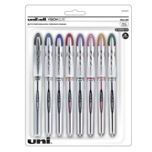 uniball vision elite rollerball pens with 0.5mm micro point pen tips, assorted, 8 count – uni-super ink is smooth, vibrant, and protects against water, fading, and fraud