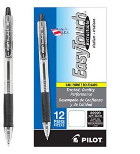 pilot easytouch refillable & retractable ballpoint pens, medium point, black ink, 12-pack (32220)