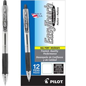 PILOT EasyTouch Refillable & Retractable Ballpoint Pens, Medium Point, Black Ink, 12-Pack (32220)