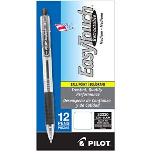 PILOT EasyTouch Refillable & Retractable Ballpoint Pens, Medium Point, Black Ink, 12-Pack (32220)