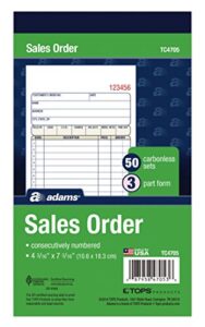 adams sales order book, 3-part, carbonless, 4-3/16″ x 7-3/16″ inch, 50 sets, white, canary and pink (tc4705)