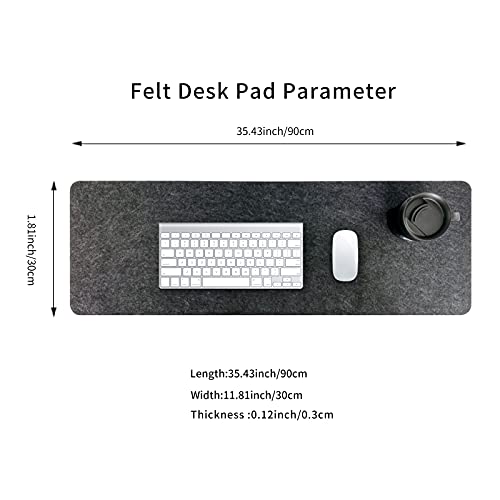 Large Felt Desk Pad | Computer Mat for Desk(36x12Inches)|Desk Mat for Keyboard and Mouse|Dark Grey