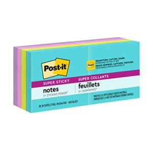 post-it super sticky notes,2×2 in, 8 pads, 2x the sticking power, supernova neons collection, recyclable (622-8ssmia) , 1 7/8″ x 1 7/8″ , assorted