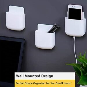 LVYOUIF 3 Pack Remote Control Holder Wall Mount Holders Hole-Free Phone Charging Organizer Pen Storage Containers For Home Office School Supply Storage (White)