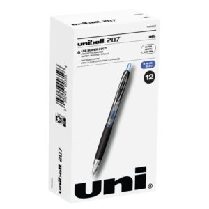 uni-ball 207 retractable gel pens, ultra micro point (0.38mm), blue, 12 count