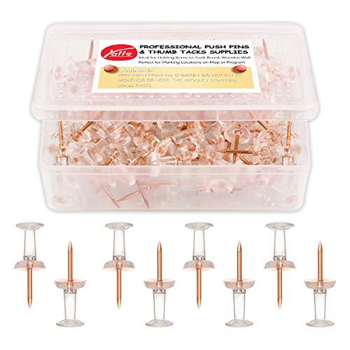 Yalis Push Pins Rose Gold Thumb Tacks 100-Count Standard Pins Gold Steel Point and Transparent Plastic Head