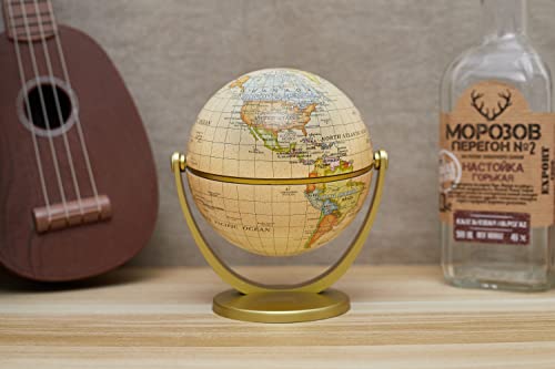 Annova Mini Antique Globe 4-inch / 10 cm - Swivels in All Directions Educational, Decorative, Unique, Small World, Desktop, Vintage (Mini Globe 4")
