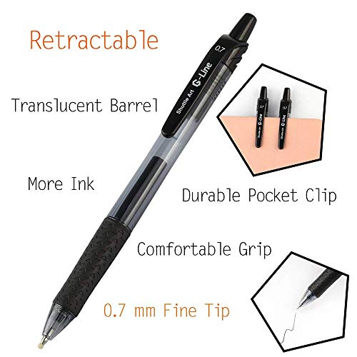 Black Gel Pens, 100 Pack Shuttle Art Retractable Medium Point Rollerball Gel Ink Pens Smooth Writing with Comfortable Grip for Office School Home Work