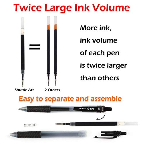 Black Gel Pens, 100 Pack Shuttle Art Retractable Medium Point Rollerball Gel Ink Pens Smooth Writing with Comfortable Grip for Office School Home Work