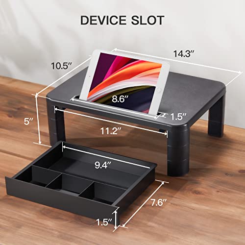 LORYERGO Monitor Stand Height Adjustable, Monitor Stand with Drawer, Computer Stand with Cellphone Holder, Monitor Riser, Monitor Stand Riser, Monitor Stand with Storage, Laptop Stand for Desk