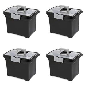 sterilite 18719004 portable file box, black with clear storage lid and titanium handle and latch, 4-pack
