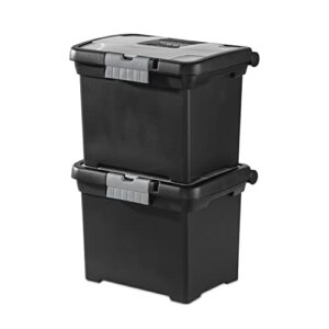 Sterilite 18719004 Portable File Box, Black with Clear Storage Lid and Titanium Handle and Latch, 4-Pack