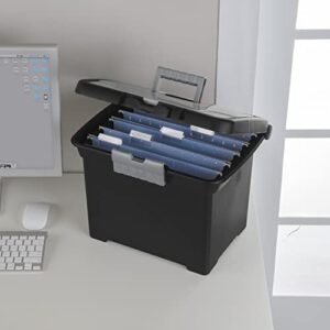 Sterilite 18719004 Portable File Box, Black with Clear Storage Lid and Titanium Handle and Latch, 4-Pack