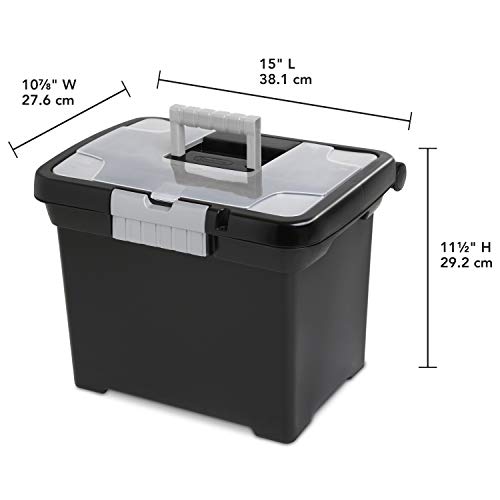 Sterilite 18719004 Portable File Box, Black with Clear Storage Lid and Titanium Handle and Latch, 4-Pack