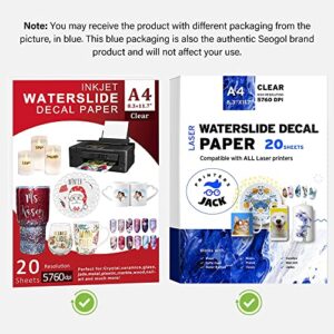 Waterslide Paper-20 sheet Inkjet Water Slide Paper,A4 Size clear waterslide paper for DIY Decals Gift Crafts Ceramics Candles and Custom Tumblers, waterslide decal paper (The packaging may be blue)