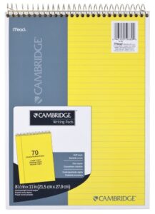 mead legal pad, top spiral bound, wide ruled paper, 70 sheets, 8-1/2″ x 11″, yellow cyan (mea59880)