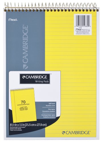 Mead Legal Pad, Top Spiral Bound, Wide Ruled Paper, 70 Sheets, 8-1/2" x 11", Yellow Cyan (MEA59880)