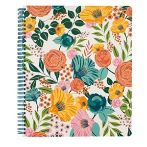 steel mill & co cute large spiral notebook college ruled, 11″ x 9.5″ with durable hardcover and 160 lined pages, garden blooms (cream)