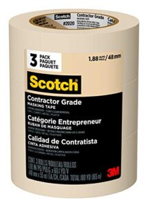 scotch contractor grade masking tape, tan, tape for general use, multi-surface adhesive tape, 1.88 inches x 60.1 yards, 3 rolls