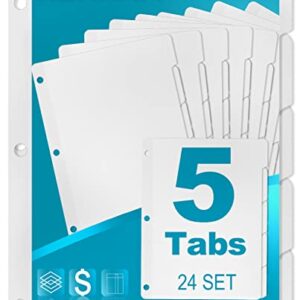 5-Tab Binder Dividers, HERKKA 3 Ring Binder Dividers with Reinforced Edge, 3 Hole Punch Section Index Dividers for Binders, 1/5-Cut Tabs, Letter Size, White, 120 Dividers