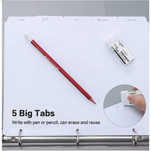 5-Tab Binder Dividers, HERKKA 3 Ring Binder Dividers with Reinforced Edge, 3 Hole Punch Section Index Dividers for Binders, 1/5-Cut Tabs, Letter Size, White, 120 Dividers