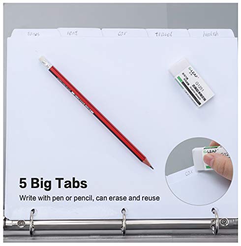 5-Tab Binder Dividers, HERKKA 3 Ring Binder Dividers with Reinforced Edge, 3 Hole Punch Section Index Dividers for Binders, 1/5-Cut Tabs, Letter Size, White, 120 Dividers