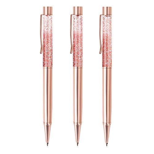 ZZTX 3 Pcs Rose Gold Ballpoint Pens Metal Pen Bling Dynamic Liquid Sand Pen With Refills Black Ink Office Supplies Gift Pens For Christmas Wedding Birthday