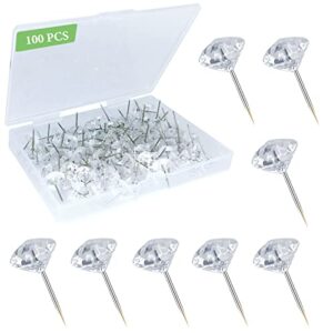 100pcs clear push pins for cork board, decorative thumb tacks for wall hangings, transparent diamond push pin for bulletin board, crystal head tacks for posters, office, maps, sofa, office, classroom