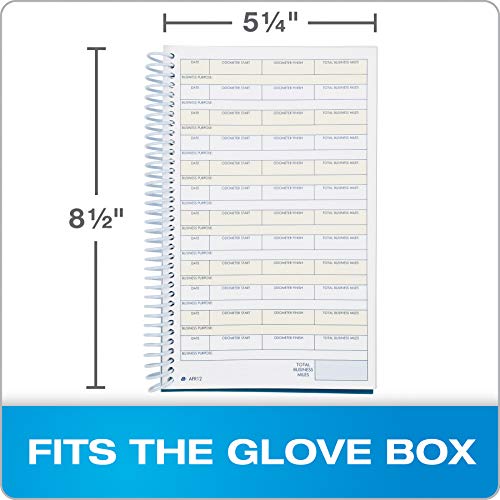 Adams ABFAFR12 Vehicle Mileage and Expense Journal, 5-1/4" x 8-1/2", Fits the Glove Box, Spiral Bound, 588 Mileage Entries, 6 Receipt Pockets,White