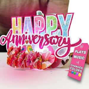 100 greetings lights & music happy anniversary card for husband & wife – plays ‘this will be’ – pop up card -– happy anniversary cards for couple –wedding anniversary card for couple – 1 card only