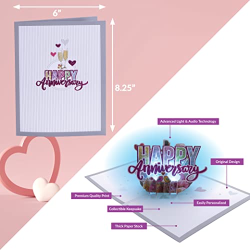 100 Greetings LIGHTS & MUSIC Happy Anniversary Card for Husband & Wife - Plays 'This Will Be' - Pop Up Card -– Happy Anniversary Cards for Couple –Wedding Anniversary Card for Couple - 1 Card Only