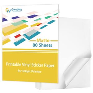 premium printable vinyl sticker paper for inkjet printer,80 sheets matte white waterproof decal paper, 8.5×11 inches ,dries quickly and holds ink beautifully