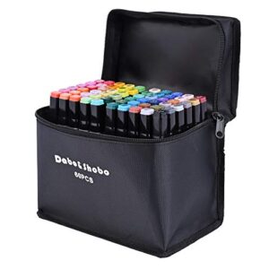 60 color alcohol marker pens， bright permanent ，for coloring art markers for kids, adults coloring book, ， wide chisel and thin head double-head design equipped with, black suitcase