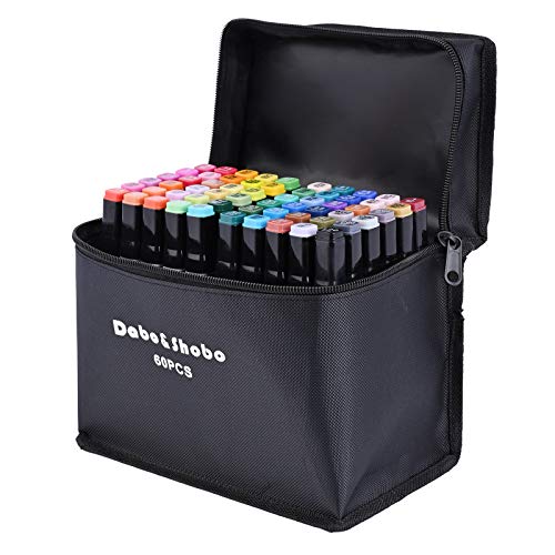 60 Color Alcohol Marker Pens， Bright Permanent ，for Coloring Art Markers for Kids, Adults Coloring Book, ， Wide Chisel and Thin Head Double-Head Design Equipped with, Black Suitcase