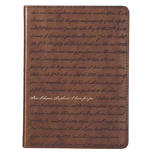 Christian Art Gifts Brown Faux Leather Journal | For I Know the Plans Jeremiah 29:11 Bible Verse | Handy-sized Flexcover Inspirational Notebook w/Ribbon 240 Lined Pages, Gilt Edges, 5.5 x 7 Inches