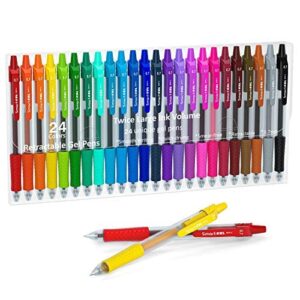 colored gel pens, lineon 24 colors retractable gel ink pens with grip, medium point(0.7mm) smooth writing perfect for adults and kids journal notebook planner, writing in office and school