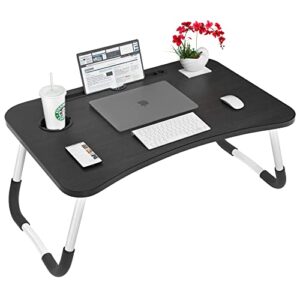 laptop desk, astoryou portable laptop bed tray table bed desk with foldable legs & cup slot for eating, working, reading, watching movie on bed couch sofa (black)