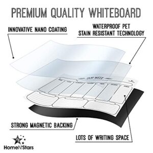 Magnetic Weekly Dry Erase Board Calendar Whiteboard - Magnetic Weekly Planner for Refrigerator - Stain Resistant Nano Technology - 3 Fine Tip Markers and Eraser, 10 Highlight Icons 16inchX12inch