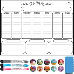 Magnetic Weekly Dry Erase Board Calendar Whiteboard - Magnetic Weekly Planner for Refrigerator - Stain Resistant Nano Technology - 3 Fine Tip Markers and Eraser, 10 Highlight Icons 16inchX12inch