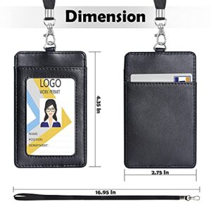 Arae Card Holder Vertical PU Leather Badge Holder with 1 Clear ID Card Window 1 Card Slot and 1 Neck Lanyard for Office/School ID Credit Card Driver License - Black