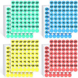 GILLRAJ 2240pcs Garage Sale Price Stickers 3/4" Size Unique Fluorescent Colors 40 Sheets of 4 Bright Colored Preprinted Dollar Pricing Labels for Yard Rummage Retail Business Supplies