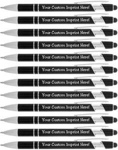 personalized pens with stylus – the legacy – custom metallic printed name pens with black ink – imprinted with logo or message – great gift ideas – free personalization 12 pcs/pack (black)