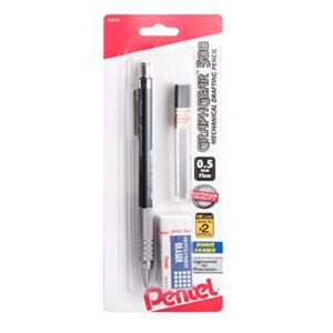 pentel graph gear 500 automatic drafting pencil with lead and mini eraser, 0.5 mm (pg525lebp),black,1 pack w/ lead & eraser