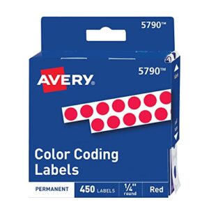 avery permanent color coding labels, 0.25 inches, round, pack of 450 (5790)