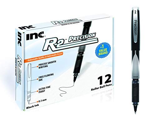 INC R2 PRECISION ROLLERBALL 0.5 MM Tip Ultra Fine Point 12 Count Comfort Grip R-2 Precision Pens with Free Flowing Liquid Ink for Smooth Writing, Premium Black Ink Pens for Home, School or Office
