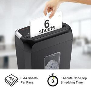 Bonsaii Paper Shredder for Home Use,6-Sheet Crosscut Paper and Credit Card Shredder for Home Office,Home Shredder with Handle for Document,Mail,Staple,Clip-3.4 Gal Wastebasket(C237-B)